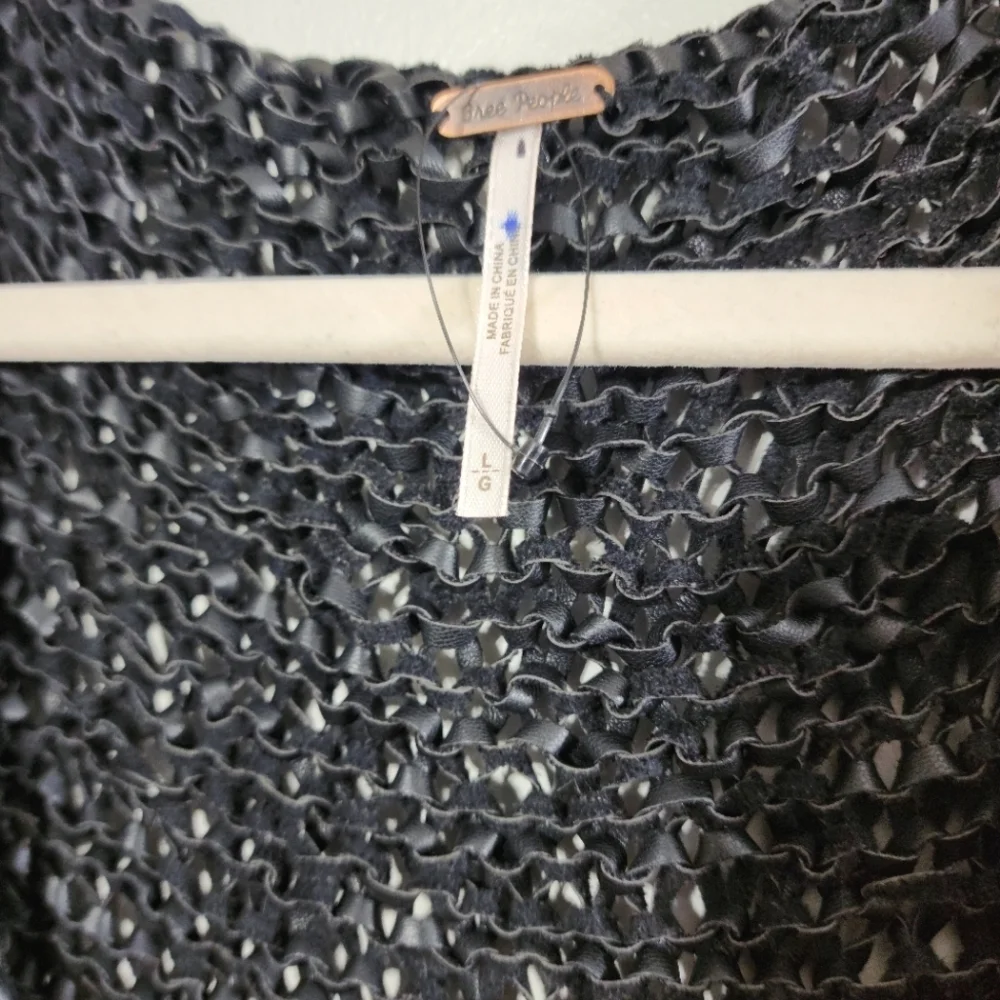 NWOT Free People Billie Vegan Leather Woven Crochet Tunic